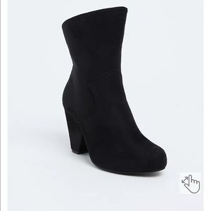 Black torrid ankle booties with a cone heel